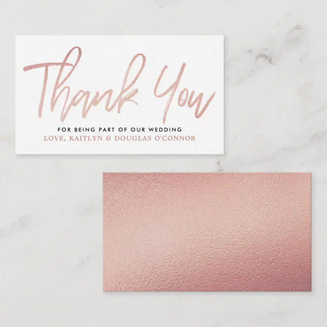 Modern Rose Gold Foil Script Wedding Thank You Enclosure Card | Zazzle