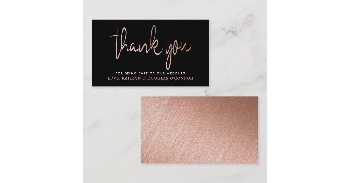 Modern Rose Gold Foil Script Wedding Thank You Enclosure Card | Zazzle