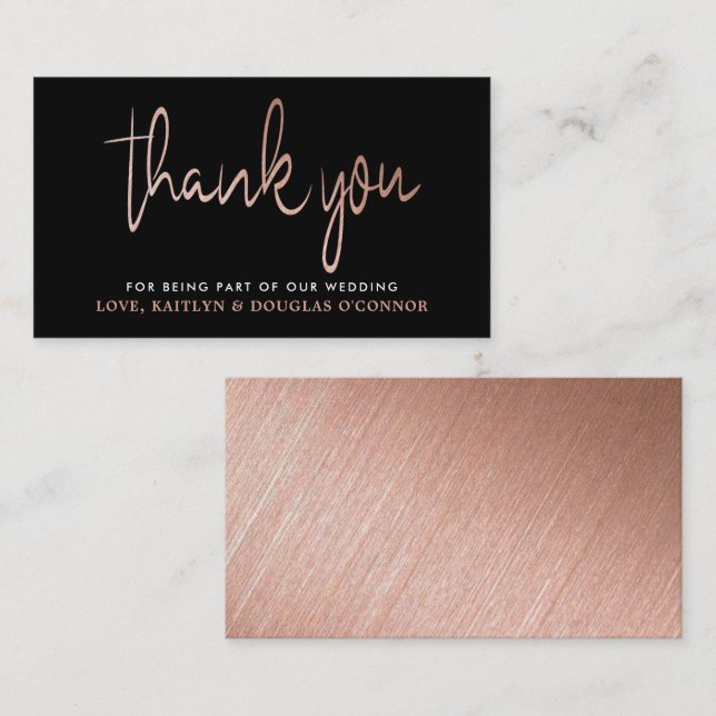 Modern Rose Gold Foil Script Wedding Thank You Enclosure Card (Front/Back)