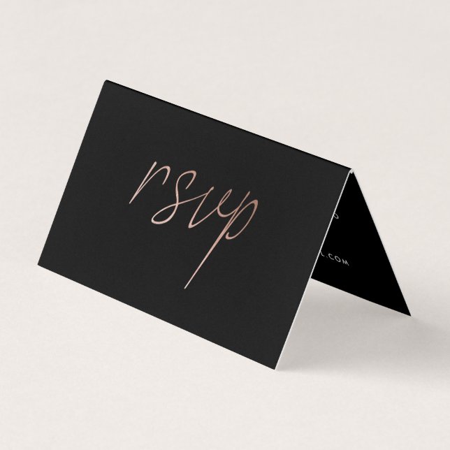Modern Rose Gold Foil Script with Photo RSVP Card (Front)