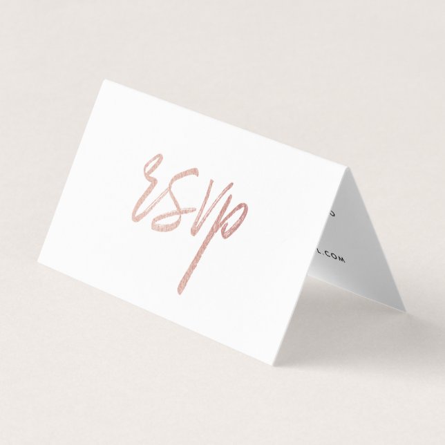 Modern Rose Gold Foil Script with Photo RSVP Card (Front)