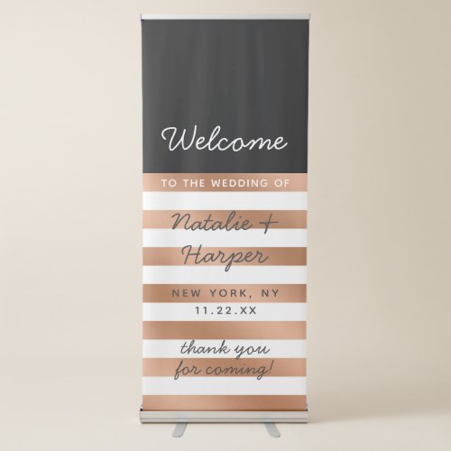 Modern Rose Gold Foil Stripes Chic Wedding Welcome Retractable Banner