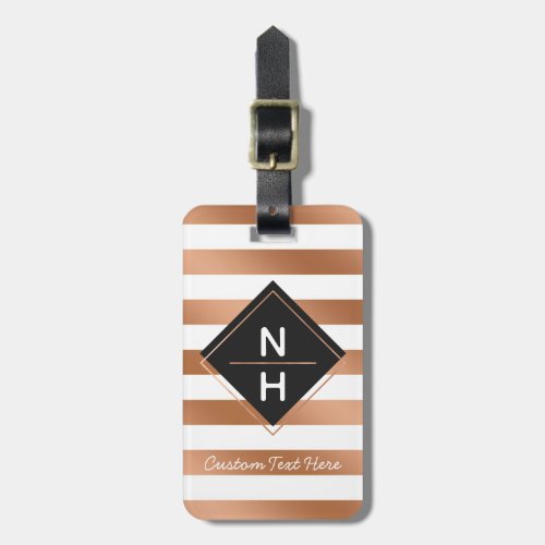 Modern Rose Gold Foil Stripes Stacked Monogram Luggage Tag