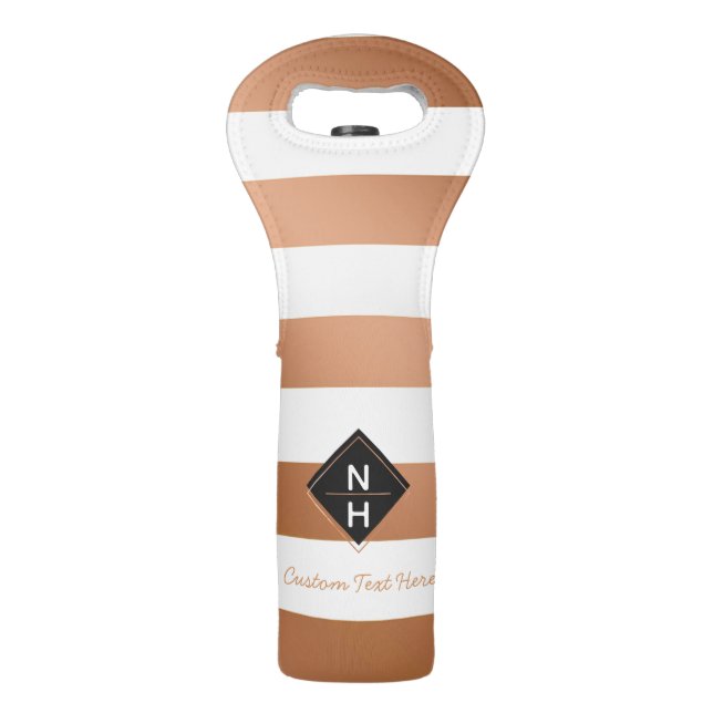 Modern Rose Gold Foil Stripes Trendy Monogram Wine Bag (Front)