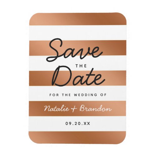 Modern Rose Gold Foil Stripes Trendy Save the Date Magnet
