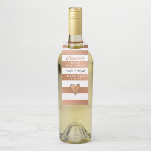 Modern Rose Gold Foil Stripes Wedding Cheers Bottle Hanger Tag