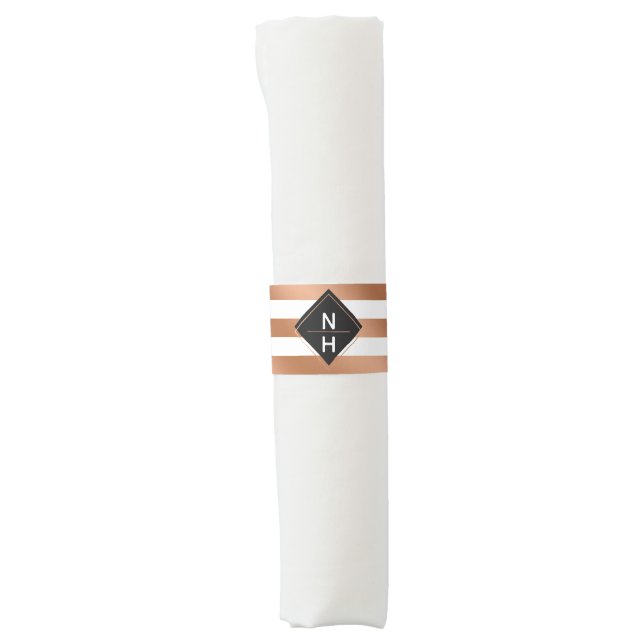 Modern Rose Gold Foil Stripes Wedding Monogram Napkin Bands (Front)