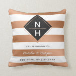 Modern Rose Gold Foil Stripes Wedding Monogram Throw Pillow<br><div class="desc">Modern Rose Gold Foil Stripes Trendy Geometric Square Frame Stacked Monogram, With elegant script font, and Simple minimal design. Perfect for a luxurious and stylish fall or winter wedding, with copper colored rose gold palette, dark almost black gray, and white- Wedding Couple Monogram Throw or Ring Pillow! ~ Check my...</div>