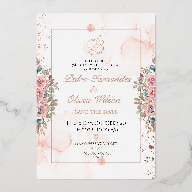 Modern rose gold foil wedding invitation (Front)