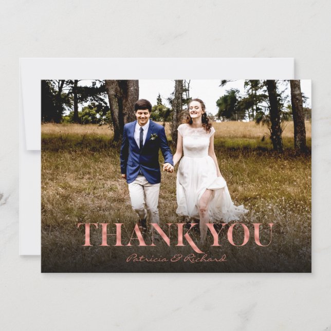 Modern Rose Gold Foil Wedding Thank You Photo Card (Front)
