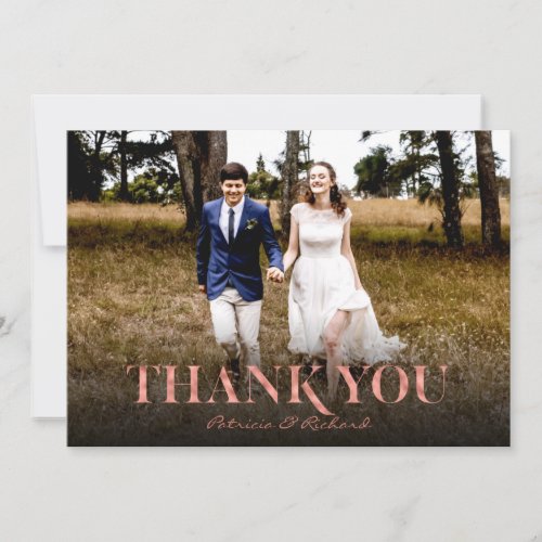 Modern Rose Gold Foil Wedding Thank You Photo Card