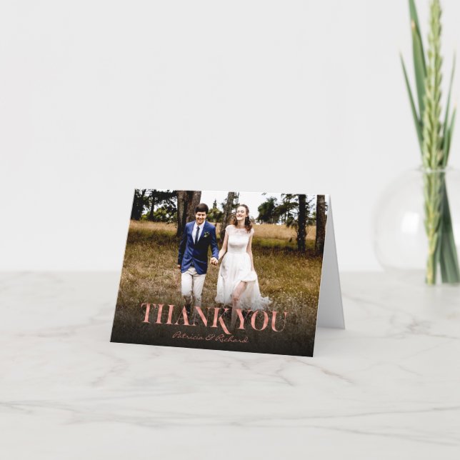 Modern Rose Gold Foil Wedding Thank You Photo Card (Front)