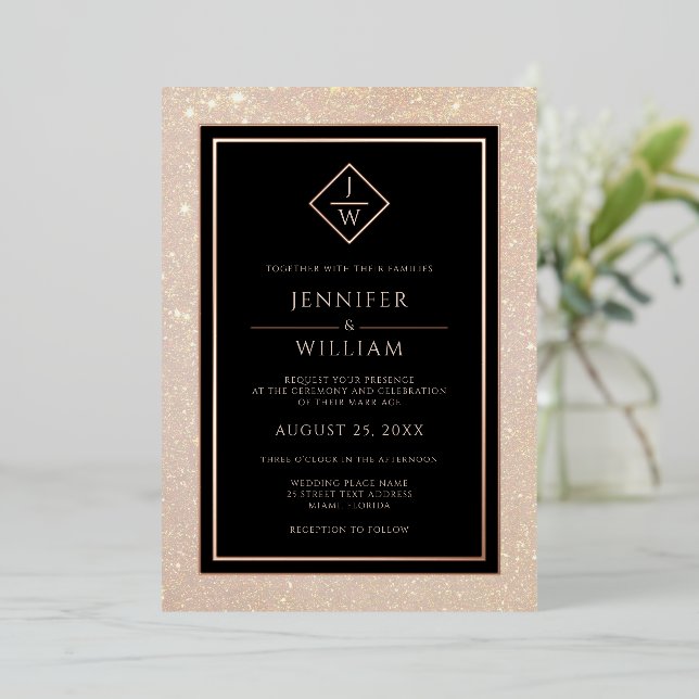Modern Rose Gold Formal Classic Initial Elegant Foil Invitation (Standing Front)