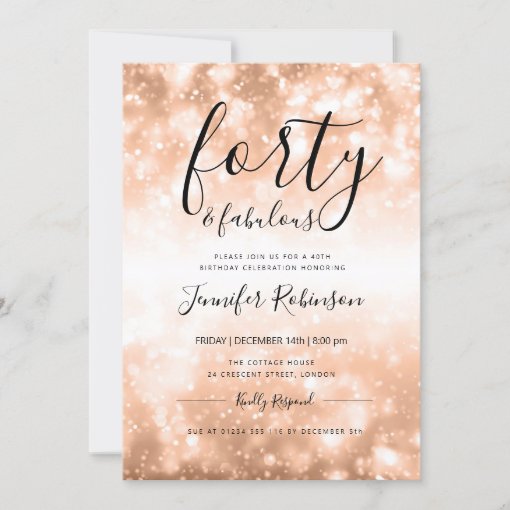 Modern Rose Gold Forty & Fabulous 40th Birthday Invitation | Zazzle