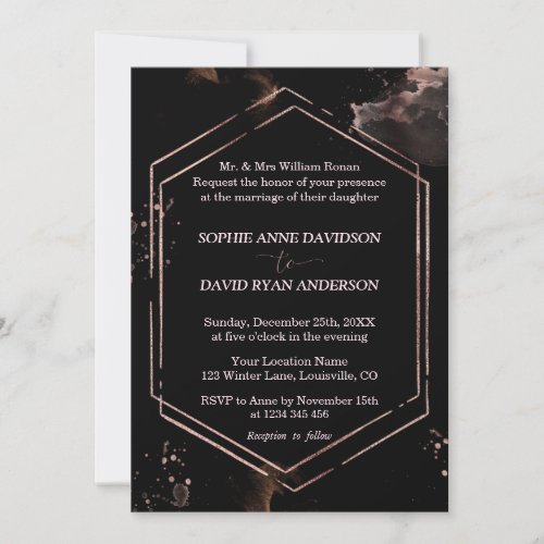 Modern Rose Gold Frame Black Wedding Formal Invitation