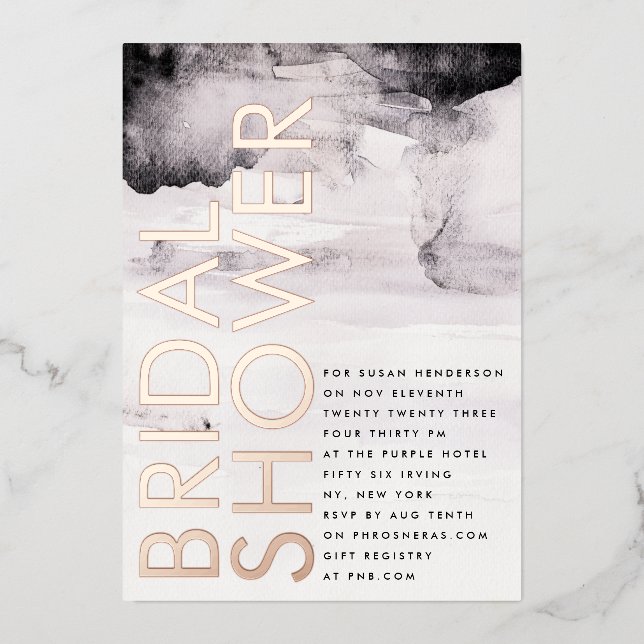 Modern Rose Gold Gender Neutral Bridal Shower Foil Invitation (Front)