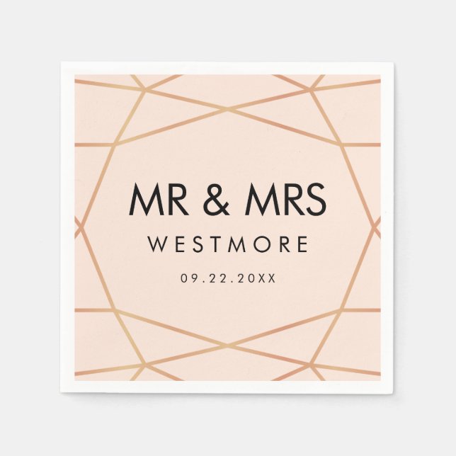 Modern Rose Gold Geometric Blush Pink Wedding Napkins (Front)
