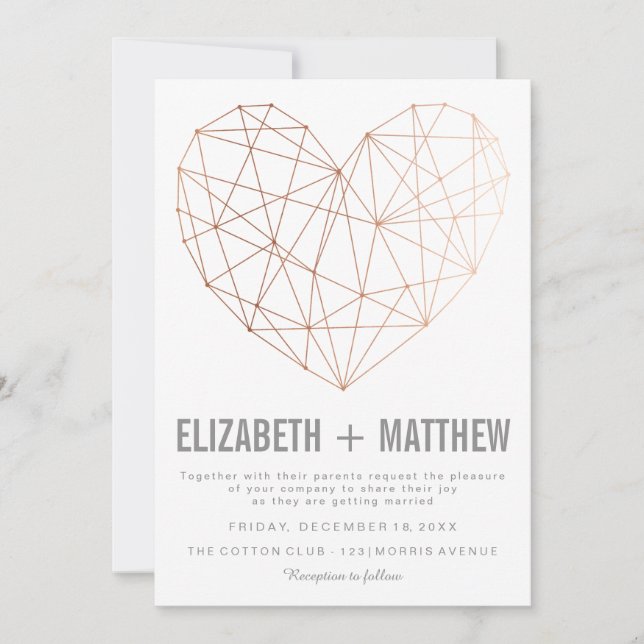 Modern rose gold geometric heart Wedding Invitation (Front)
