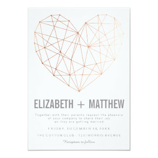 Modern rose gold geometric heart Wedding Invitation