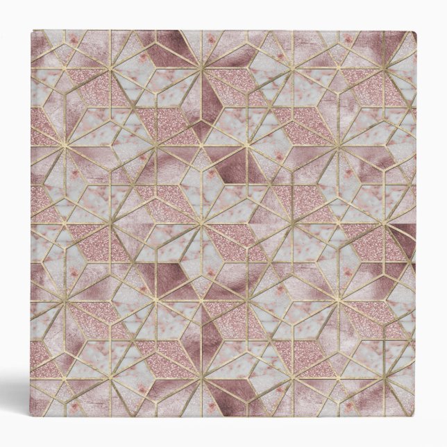 Modern rose gold geometric star flower pattern 3 ring binder (Front)