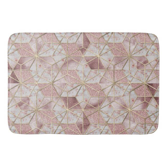 Modern rose gold geometric star flower pattern bathroom mat (Front)
