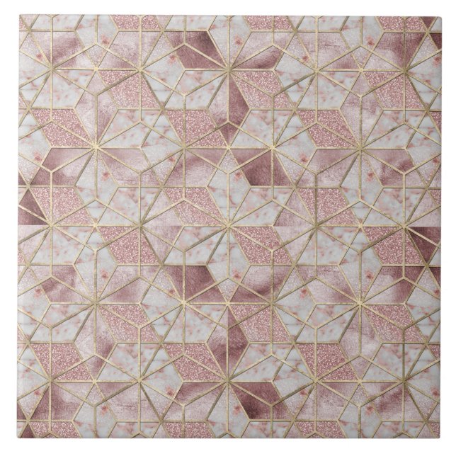 Modern rose gold geometric star flower pattern ceramic tile (Front)