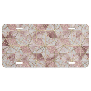 Modern rose gold geometric star flower pattern license plate