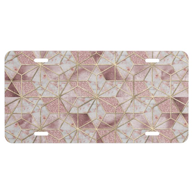 Modern rose gold geometric star flower pattern license plate (Front)