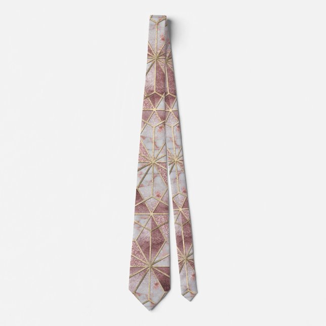 Modern rose gold geometric star flower pattern neck tie (Front)