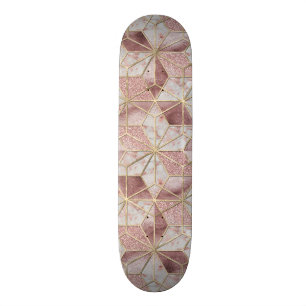 Modern rose gold geometric star flower pattern skateboard deck