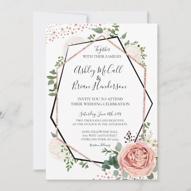 Modern Rose Gold Geometric Wedding Invite (Front)