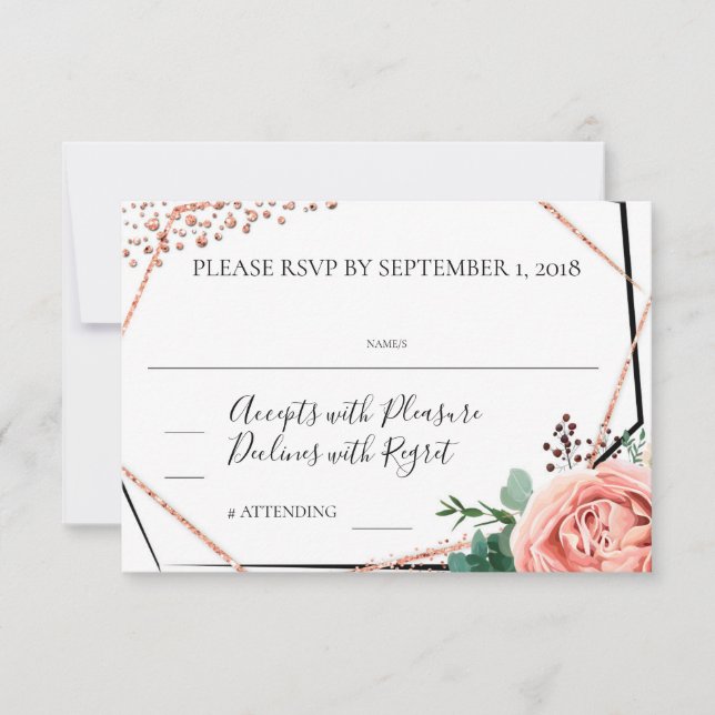 Modern Rose Gold Geometric Wedding RSVP Invitation (Front)