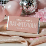 Modern Rose Gold Girls Mitzvah Chocolate Hershey Bar Favors<br><div class="desc">Bold muted pink block letters spell "Bat Mitzvah" with a heart accent against a soft rose gold background inspired by a traditional candy bar wrapper, paired with a personalized white name and date for this coming-of-age celebration favor. A feminine choice for Bat Mitzvah reception favor tables, candy buffets, and thank...</div>