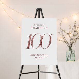 Modern rose gold glitter 100th birthday Sign