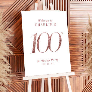 Modern rose gold glitter 100th birthday Sign