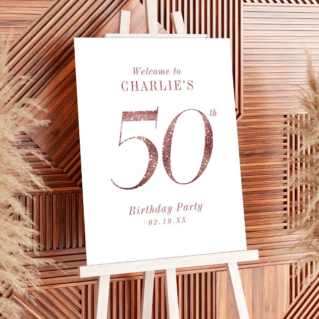 Modern rose gold glitter 50th birthday Sign (Modern rose gold glitter 50th birthday Sign)