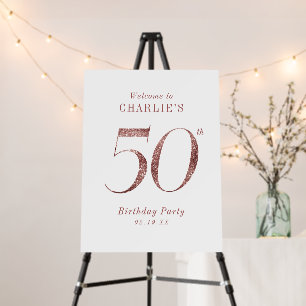 Modern rose gold glitter 50th birthday Sign