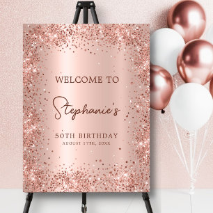 Modern Rose Gold Glitter 50th Birthday Welcome Foam Board