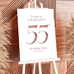 Modern rose gold glitter 55th birthday Sign