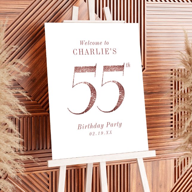 Modern rose gold glitter 55th birthday Sign (Modern rose gold glitter 55th birthday Sign)