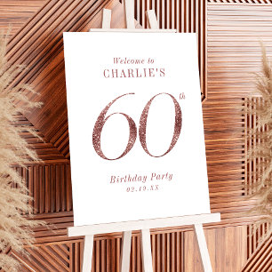 Modern rose gold glitter 60th birthday Sign