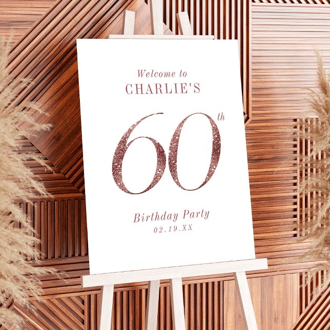 Modern rose gold glitter 60th birthday Sign (Modern rose gold glitter 60th birthday Sign)