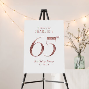 Modern rose gold glitter 65th birthday Sign