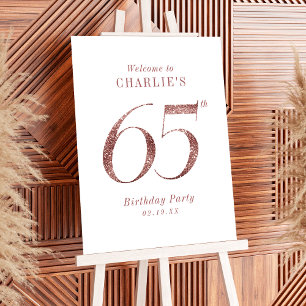 Modern rose gold glitter 65th birthday Sign