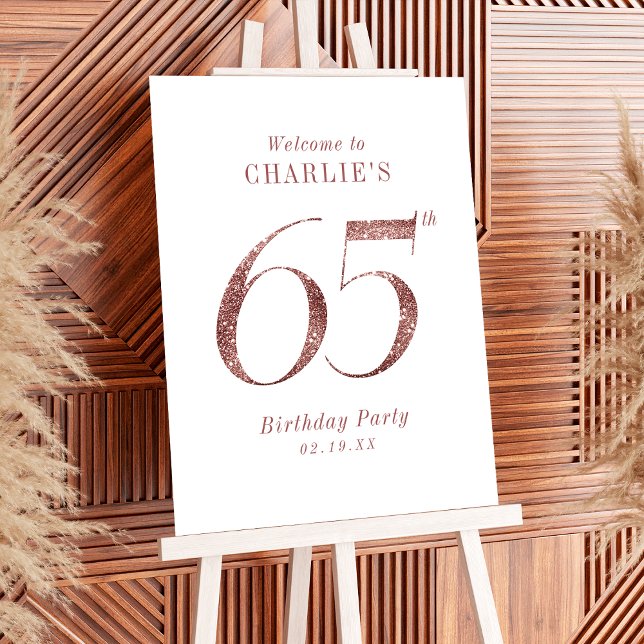 Modern rose gold glitter 65th birthday Sign (Modern rose gold glitter 65th birthday Sign)