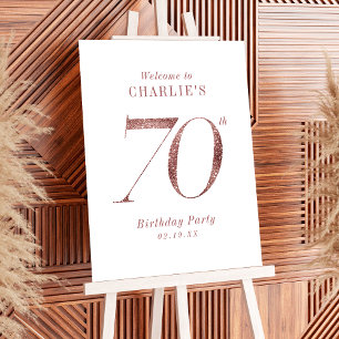 Modern rose gold glitter 70th birthday Sign