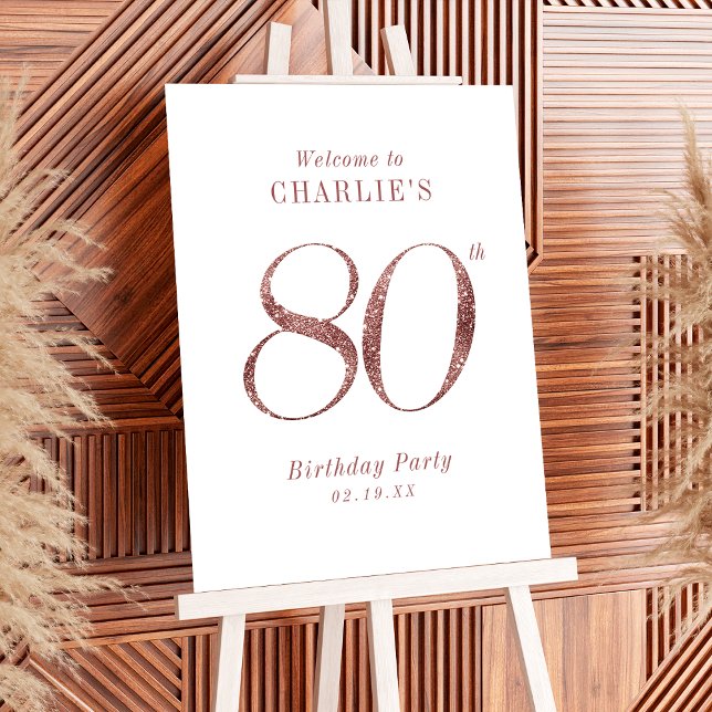 Modern rose gold glitter 80th birthday Sign (Modern rose gold glitter 80th birthday Sign)