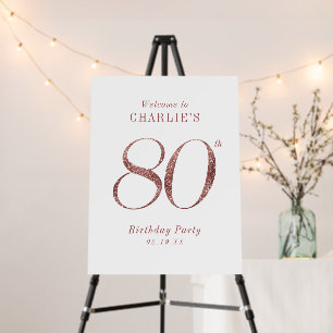 Modern rose gold glitter 80th birthday Sign
