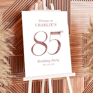 Modern rose gold glitter 85th birthday Sign