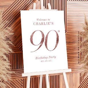 Modern rose gold glitter 90th birthday Sign